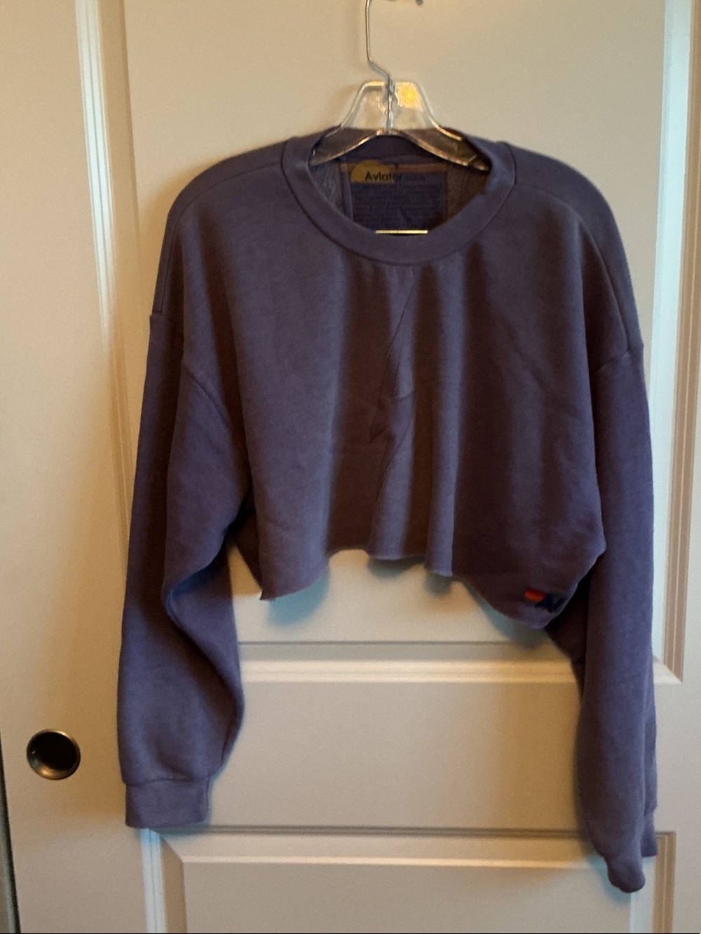 Aviator Nation Cropped Crewneck Sweatshirt in Dusty Purple